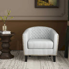 Black / Beige / White / Green / Brown Faux Leather Barrel Accent Chair with Wood Legs, Single