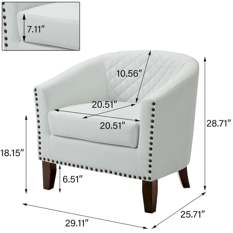 Black / Beige / White / Green / Brown Faux Leather Barrel Accent Chair with Wood Legs, Single