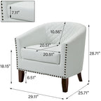 Black / Beige / White / Green / Brown Faux Leather Barrel Accent Chair with Wood Legs, Single