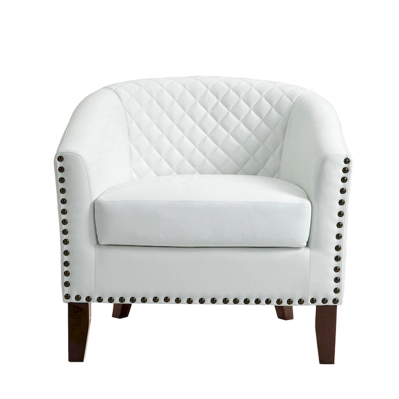 Black / Beige / White / Green / Brown Faux Leather Barrel Accent Chair with Wood Legs, Single