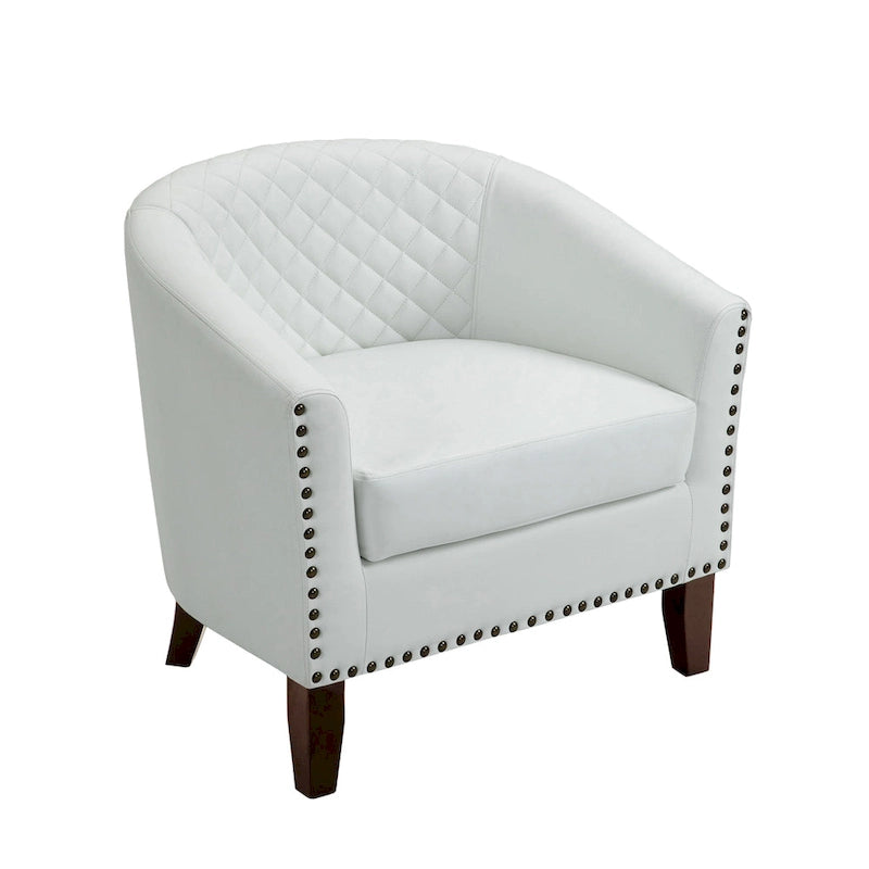 Black / Beige / White / Green / Brown Faux Leather Barrel Accent Chair with Wood Legs, Single