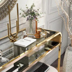 Silver/Gold Console Table, Glass Top 1-Shelf, Contemporary Style
