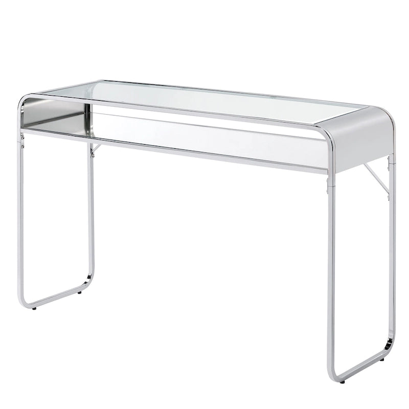 Silver/Gold Console Table, Glass Top 1-Shelf, Contemporary Style