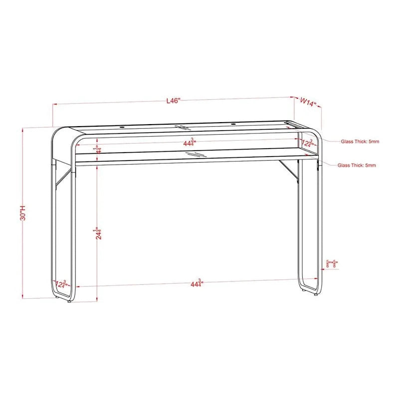 Silver/Gold Console Table, Glass Top 1-Shelf, Contemporary Style