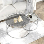 Grey/Clear Glass Top Chrome Round Nesting Tables, Set of 2