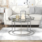 Grey/Clear Glass Top Chrome Round Nesting Tables, Set of 2