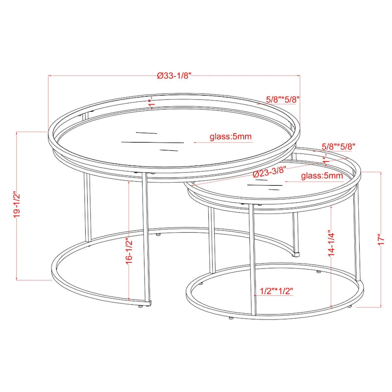 Grey/Clear Glass Top Chrome Round Nesting Tables, Set of 2