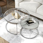 Grey/Clear Glass Top Chrome Round Nesting Tables, Set of 2