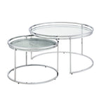 Grey/Clear Glass Top Chrome Round Nesting Tables, Set of 2