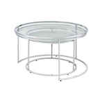 Grey/Clear Glass Top Chrome Round Nesting Tables, Set of 2