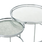 Grey/Clear Glass Top Chrome Round Nesting Tables, Set of 2