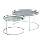 Grey/Clear Glass Top Chrome Round Nesting Tables, Set of 2