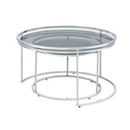 Grey/Clear Glass Top Chrome Round Nesting Tables, Set of 2