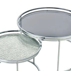 Grey/Clear Glass Top Chrome Round Nesting Tables, Set of 2