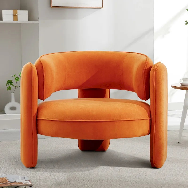Orange / Beige Velvet Accent Armchair, Single Seat