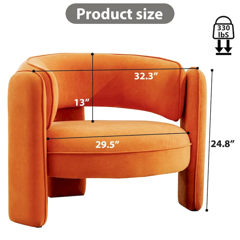 Orange / Beige Velvet Accent Armchair, Single Seat