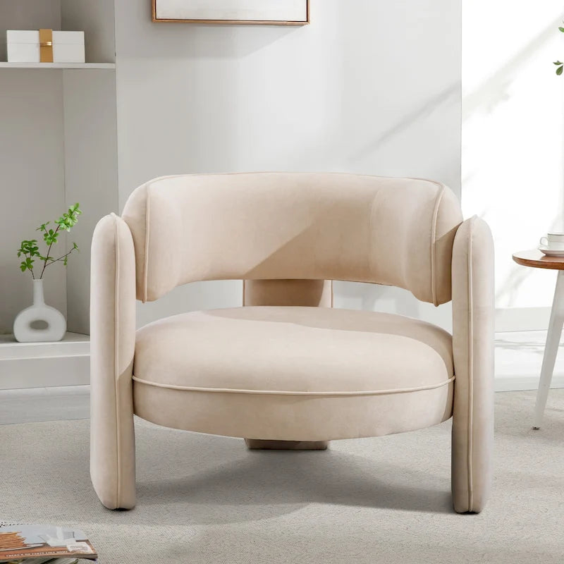 Orange / Beige Velvet Accent Armchair, Single Seat