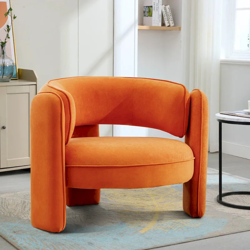 Orange / Beige Velvet Accent Armchair, Single Seat