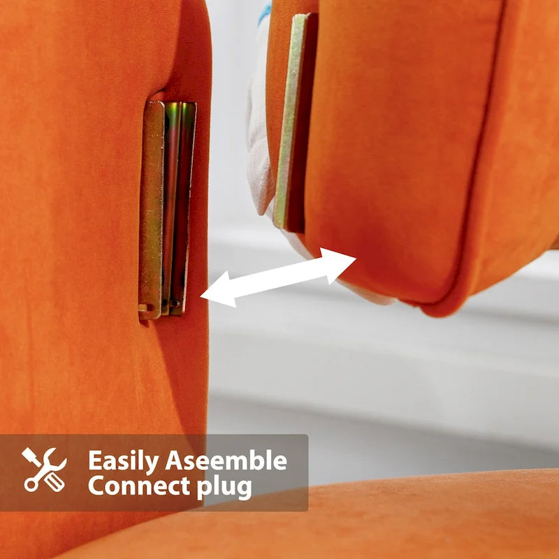 Orange / Beige Velvet Accent Armchair, Single Seat