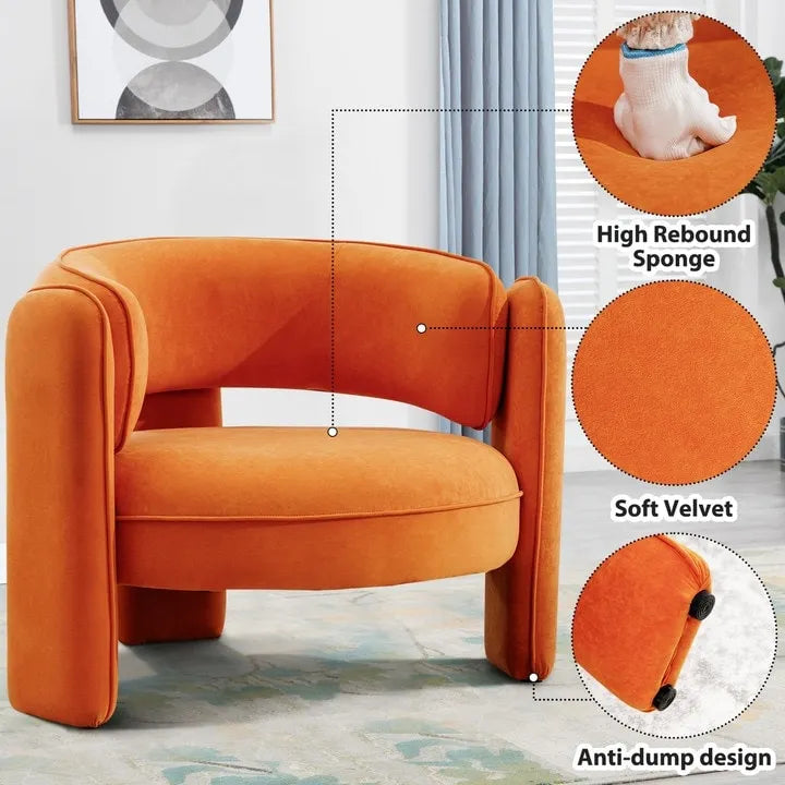 Orange / Beige Velvet Accent Armchair, Single Seat