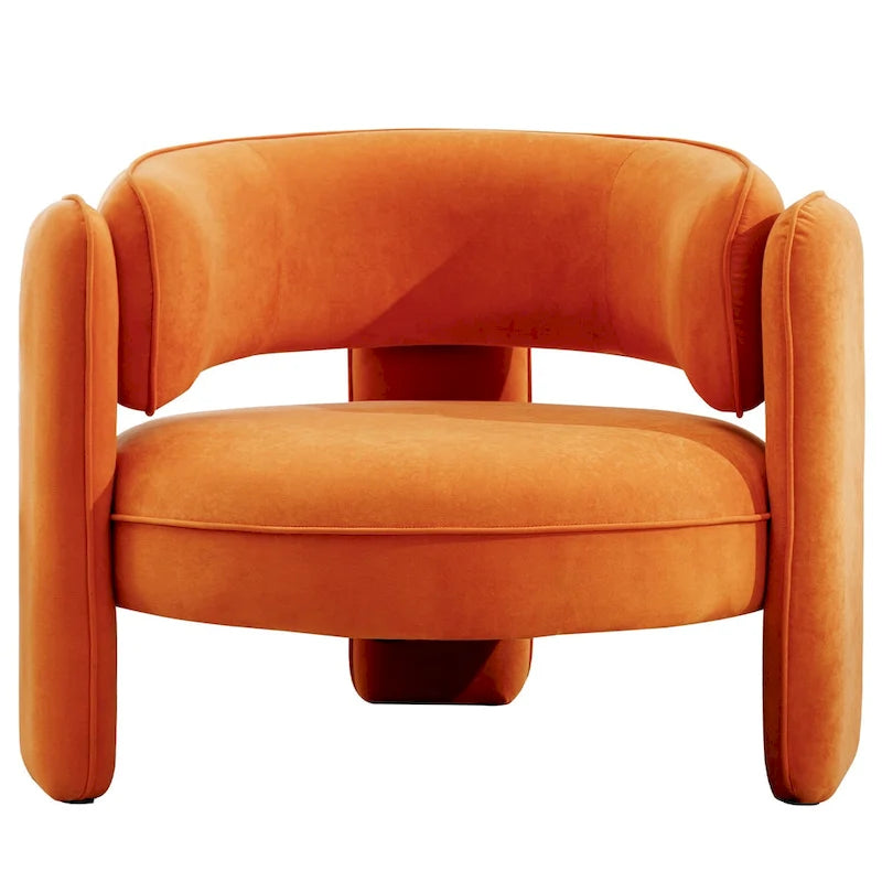 Orange / Beige Velvet Accent Armchair, Single Seat