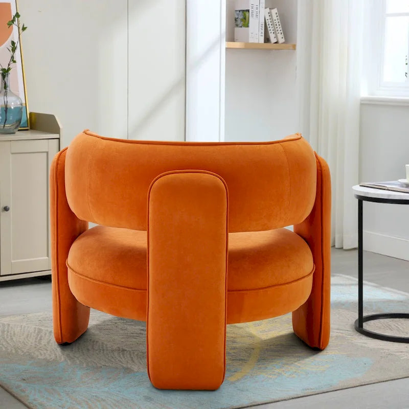 Orange / Beige Velvet Accent Armchair, Single Seat