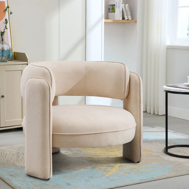 Orange / Beige Velvet Accent Armchair, Single Seat