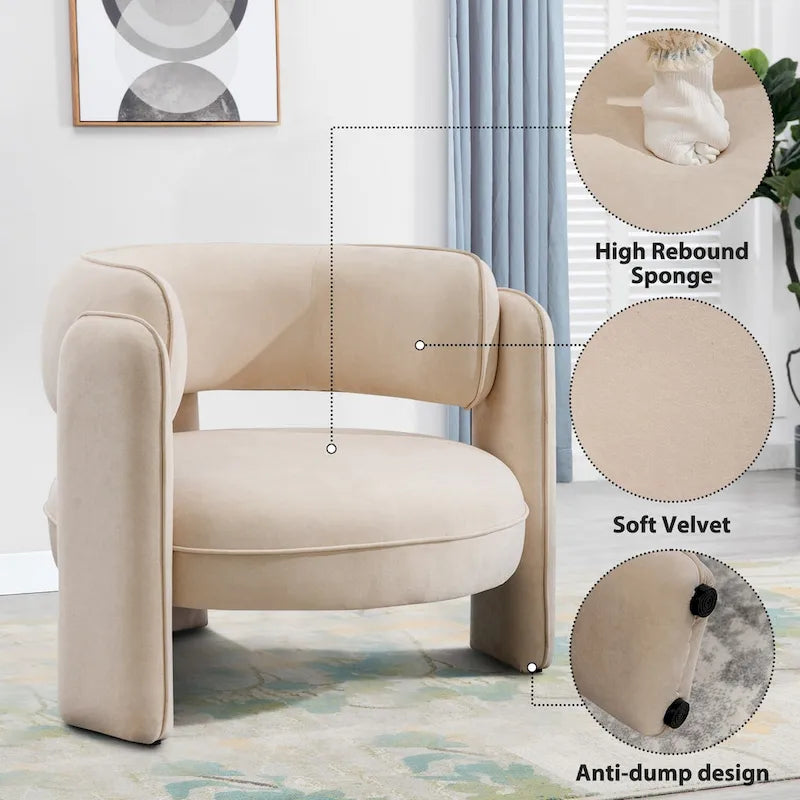 Orange / Beige Velvet Accent Armchair, Single Seat