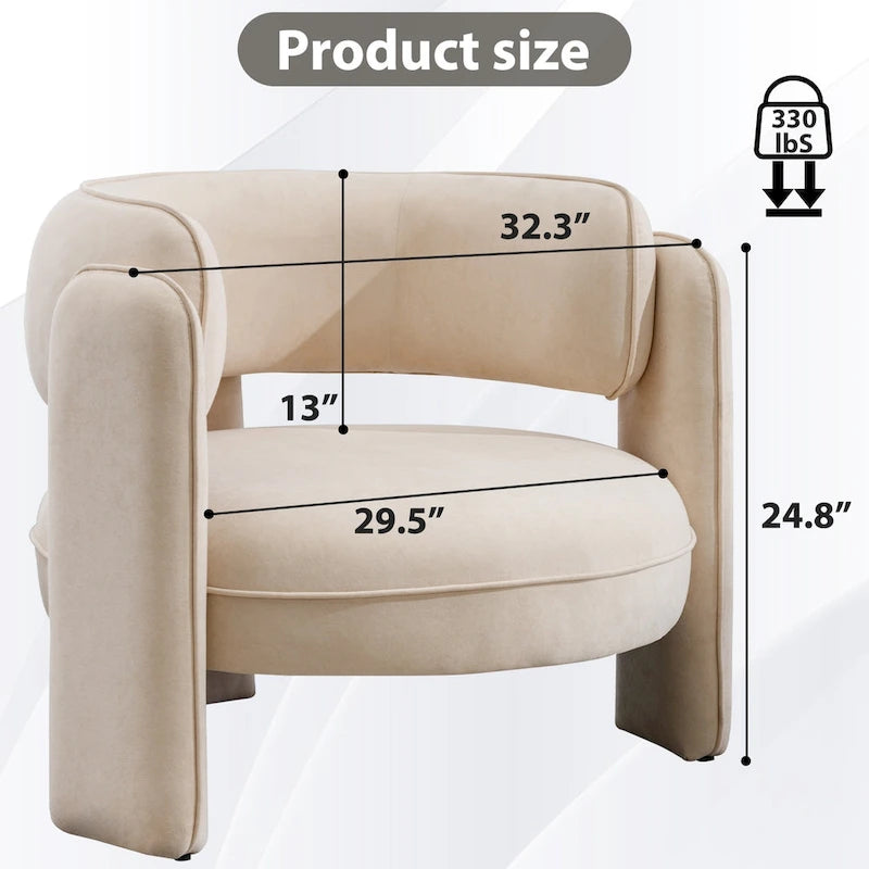 Orange / Beige Velvet Accent Armchair, Single Seat