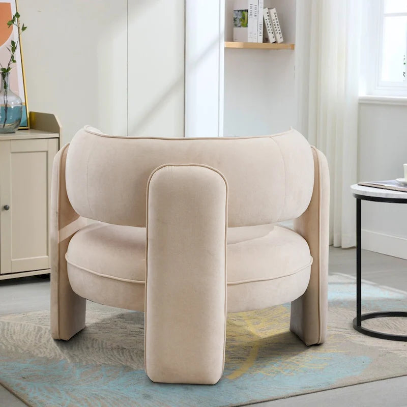 Orange / Beige Velvet Accent Armchair, Single Seat