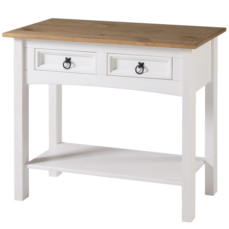 White Wash / Antique Brown / Gray / Unpainted Rustic 2-Drawer Console Table, 1-Person Assembly