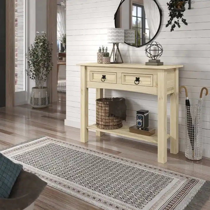 White Wash / Antique Brown / Gray / Unpainted Rustic 2-Drawer Console Table, 1-Person Assembly