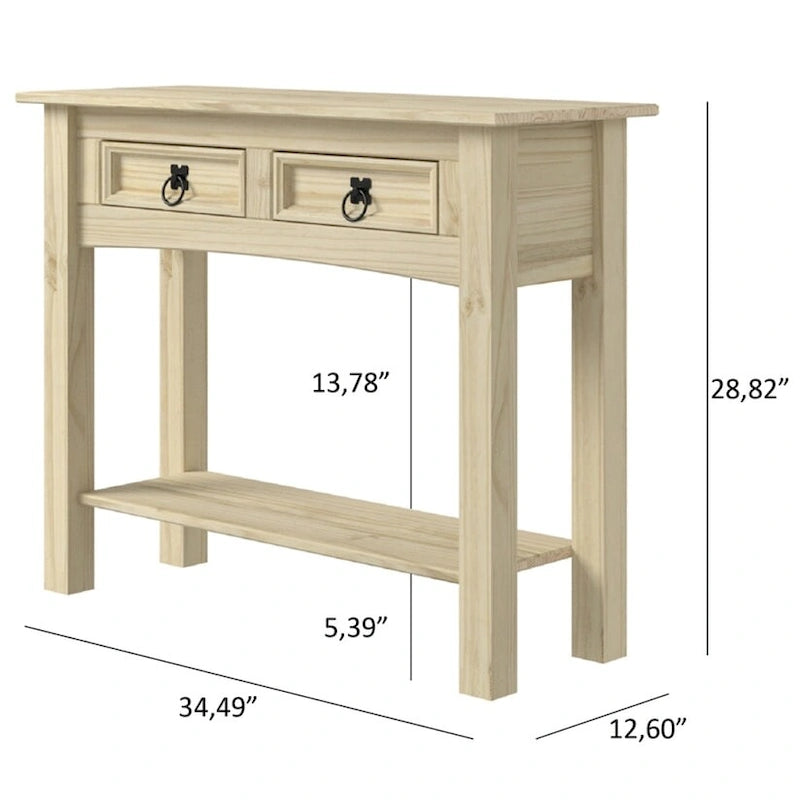 White Wash / Antique Brown / Gray / Unpainted Rustic 2-Drawer Console Table, 1-Person Assembly