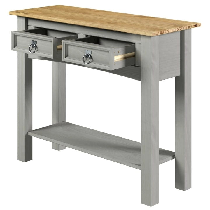 White Wash / Antique Brown / Gray / Unpainted Rustic 2-Drawer Console Table, 1-Person Assembly