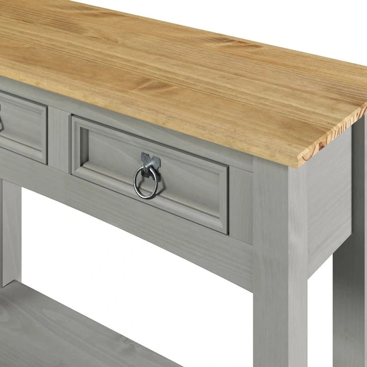 White Wash / Antique Brown / Gray / Unpainted Rustic 2-Drawer Console Table, 1-Person Assembly