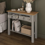 White Wash / Antique Brown / Gray / Unpainted Rustic 2-Drawer Console Table, 1-Person Assembly