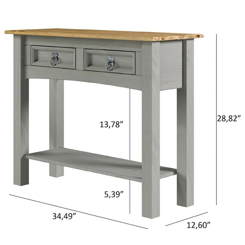 White Wash / Antique Brown / Gray / Unpainted Rustic 2-Drawer Console Table, 1-Person Assembly