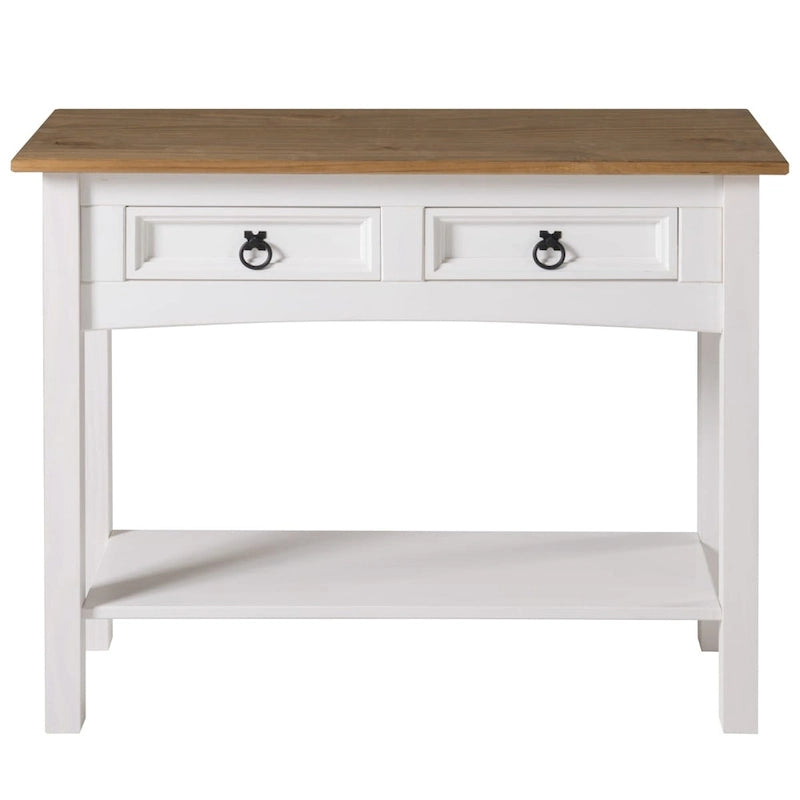 White Wash / Antique Brown / Gray / Unpainted Rustic 2-Drawer Console Table, 1-Person Assembly
