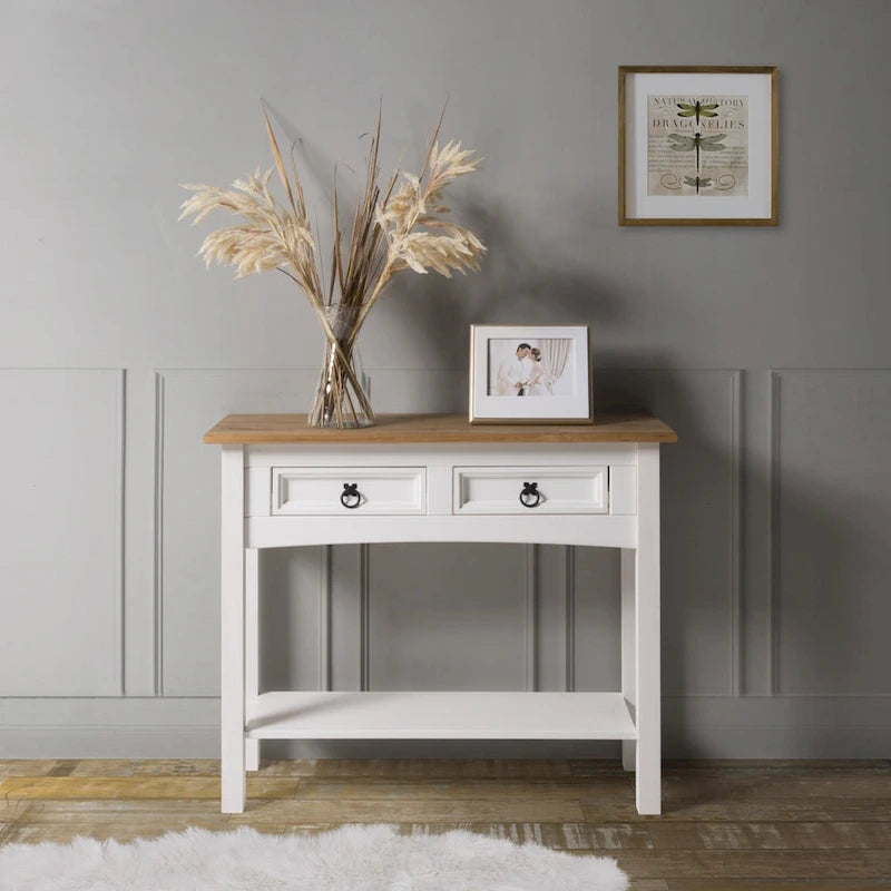 White Wash / Antique Brown / Gray / Unpainted Rustic 2-Drawer Console Table, 1-Person Assembly