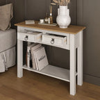 White Wash / Antique Brown / Gray / Unpainted Rustic 2-Drawer Console Table, 1-Person Assembly