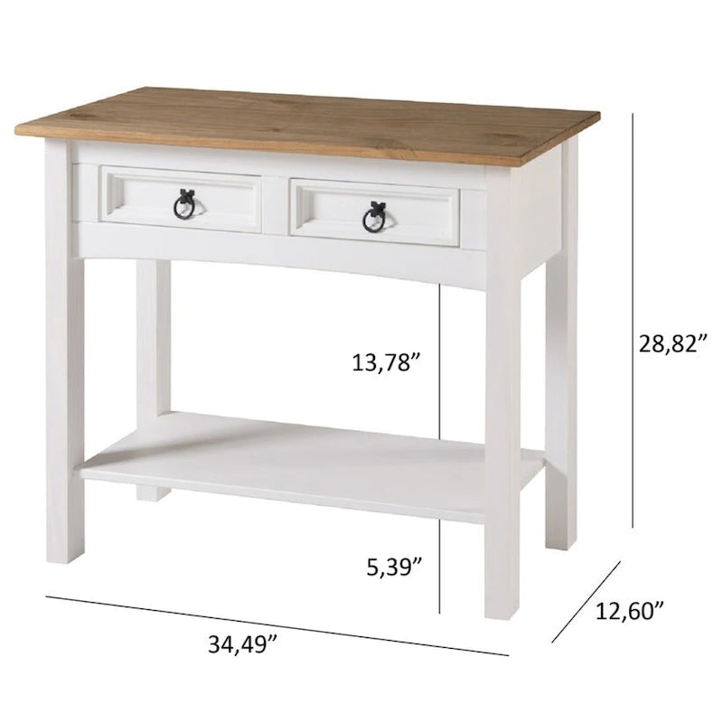 White Wash / Antique Brown / Gray / Unpainted Rustic 2-Drawer Console Table, 1-Person Assembly
