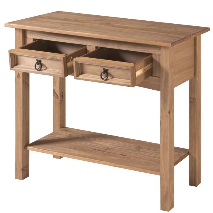 White Wash / Antique Brown / Gray / Unpainted Rustic 2-Drawer Console Table, 1-Person Assembly