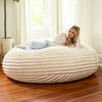Ivory/Black/Grey/Midnight Blue Faux Fur Round Bean Bag Chair & Lounger, 1-2 Person