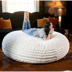 Ivory/Black/Grey/Midnight Blue Faux Fur Round Bean Bag Chair & Lounger, 1-2 Person