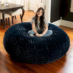 Ivory/Black/Grey/Midnight Blue Faux Fur Round Bean Bag Chair & Lounger, 1-2 Person