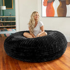 Ivory/Black/Grey/Midnight Blue Faux Fur Round Bean Bag Chair & Lounger, 1-2 Person