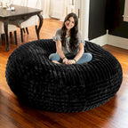 Ivory/Black/Grey/Midnight Blue Faux Fur Round Bean Bag Chair & Lounger, 1-2 Person