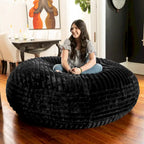 Ivory/Black/Grey/Midnight Blue Faux Fur Round Bean Bag Chair & Lounger, 1-2 Person