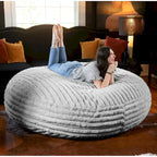 Ivory/Black/Grey/Midnight Blue Faux Fur Round Bean Bag Chair & Lounger, 1-2 Person