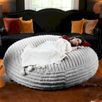 Ivory/Black/Grey/Midnight Blue Faux Fur Round Bean Bag Chair & Lounger, 1-2 Person